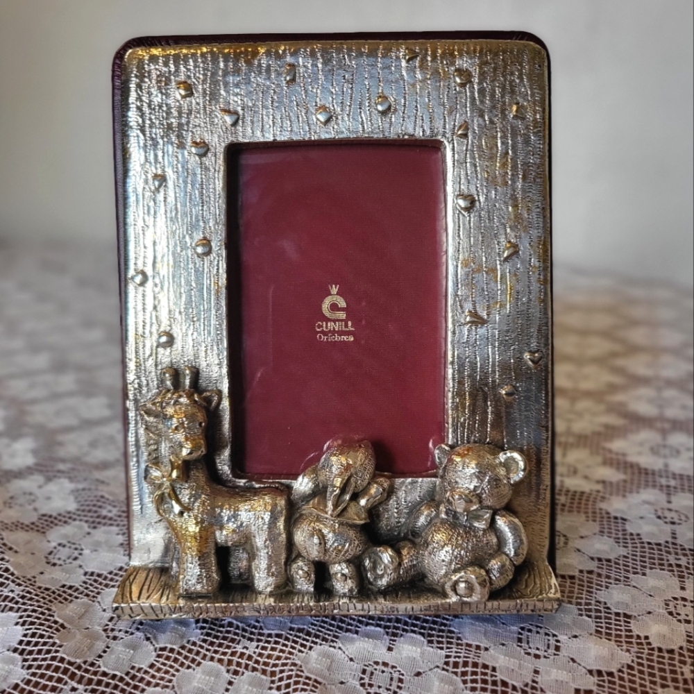 Vintage CUNILL OREFEBRES Nursery Frame Giraffe Bunny Rabbit - Sterlin 925